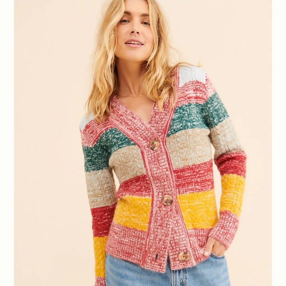 Anthropologie Sweaters - Anthropologie Rainbow Striped Cardigan